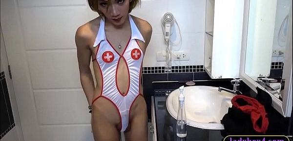  Petite young ladyboy nurse blowjob and anal drilling